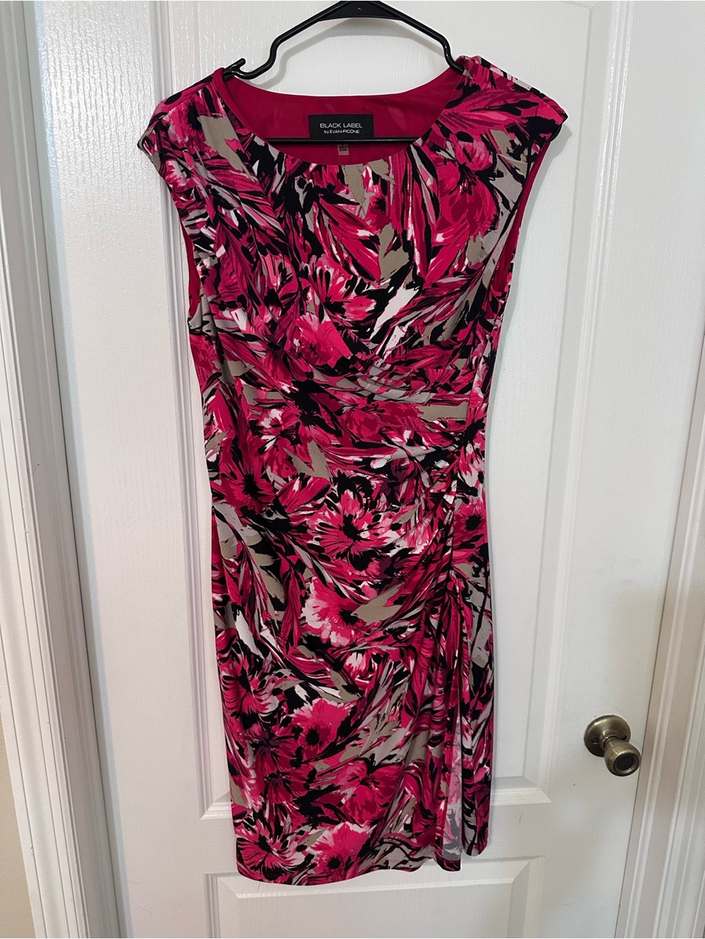 Evan Picone Black Label Floral Sheath Dress Size 6 Ruched Cap Sleeve
